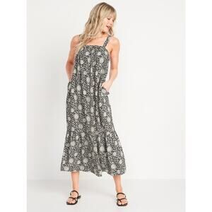Old Navy Sleeveless Square Neck Tie-Back Cutout Maxi Swing Dress Womens M Black